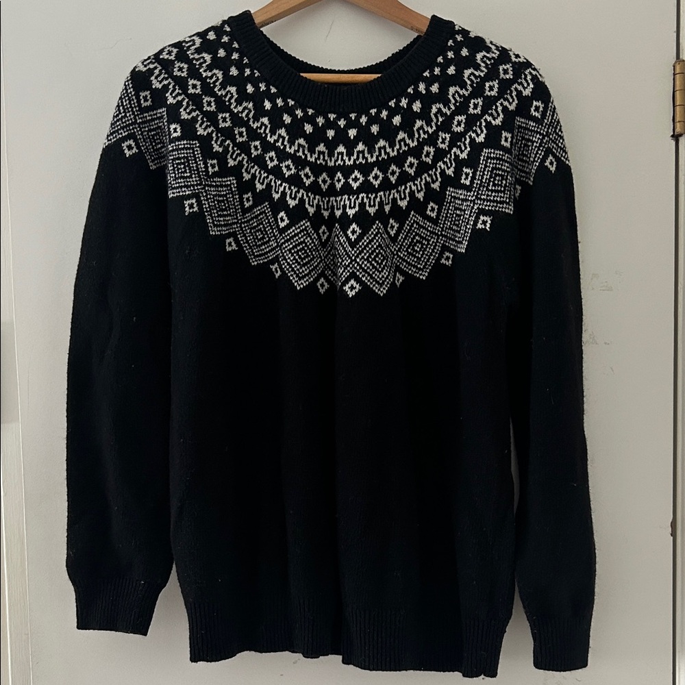 Black Fair Isle Crewneck Sweater - Women's